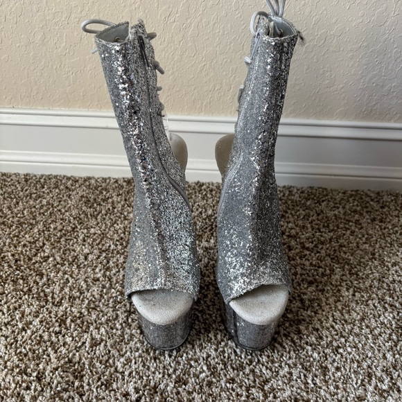 Pleaser | Women's Adore 1018G Silver Glitter Platform 7" Heels Size 8 - Picture 4 of 14